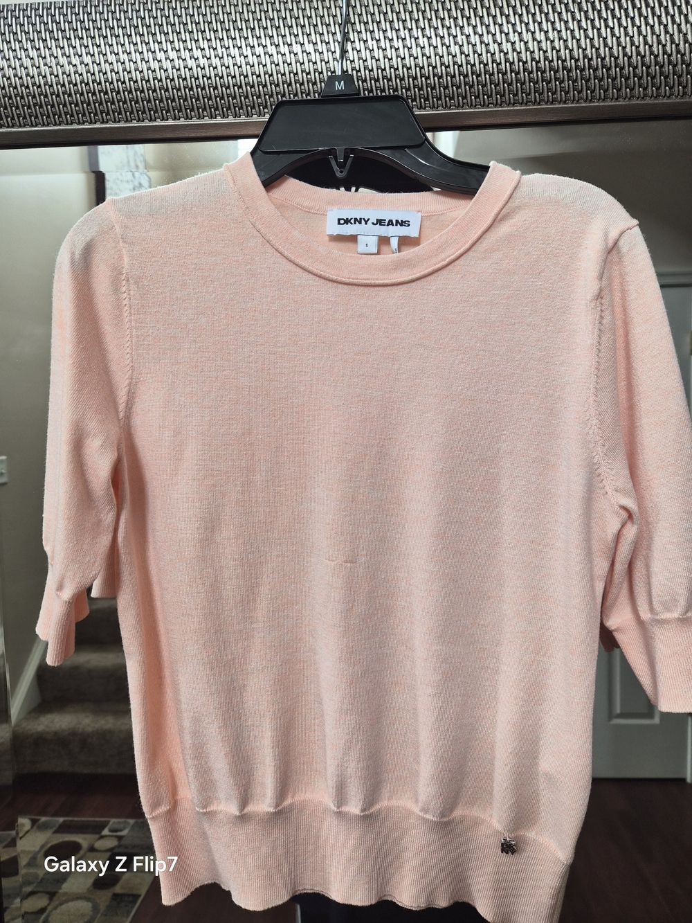 DKNY Peach Short-Sleeve Crewneck Sweater